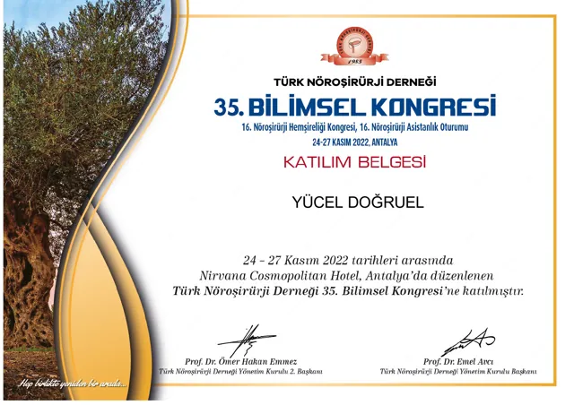 TND 35th Scientific Congress, certificate of attendance, Antalya, 2022