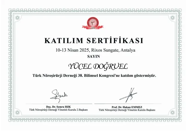TND 38th Scientific Congress, certificate of attendance, Antalya, 2025